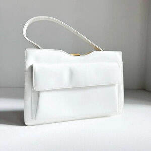 Vintage White Faux  Leather rectengular Top Handle Bag